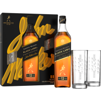 Johnnie Walker Black Label 12 Year Old Blended Scotch Whisky with Glasses